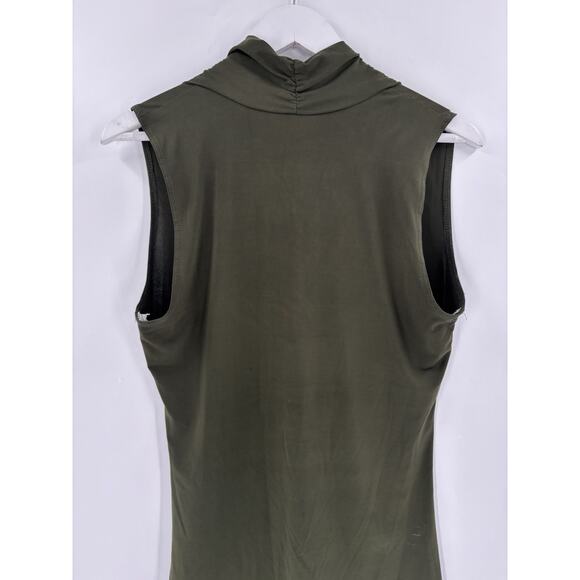 Vintage Cache Blouse Womens Large Army Green Sleeveless Ruched V Neck Stretchy - Picture 12 of 14
